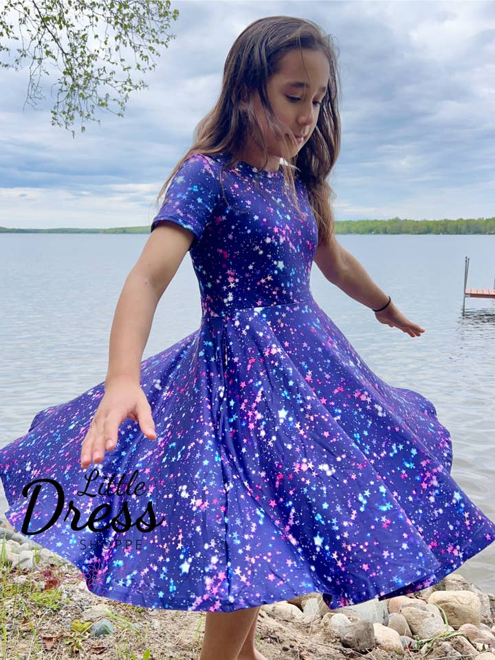 Navy blue stars dress for wholesale by Little dress shoppe