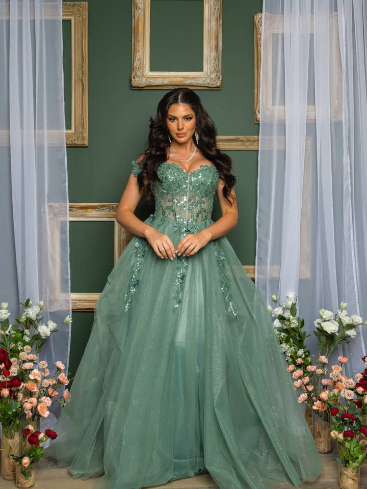 7518LD_XL ONLY OFF SHOULDER A LINE TULLE MAXI DRESS for wholesale by RICARICA INC.