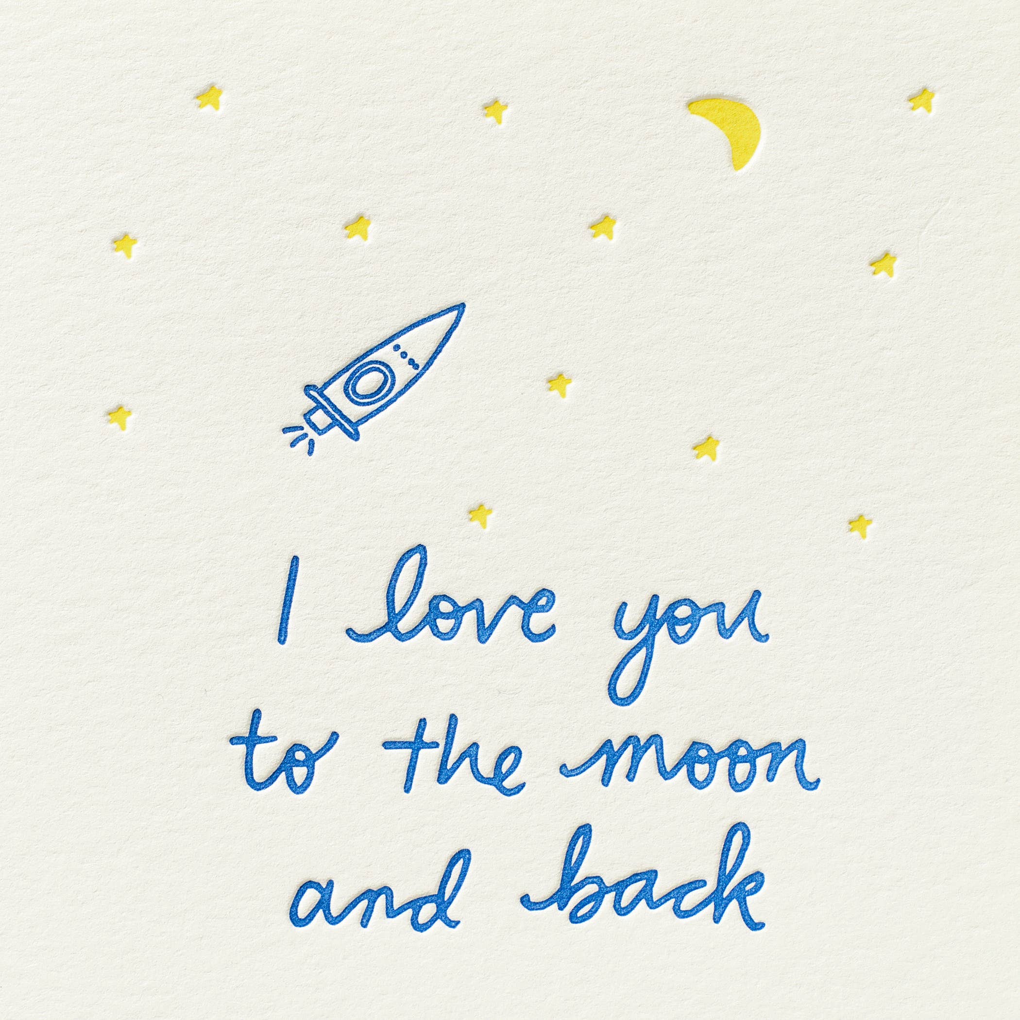 Shorthand Press – Cartão de amor por atacado – Eu te amo a lua - Cartão Tipografia2