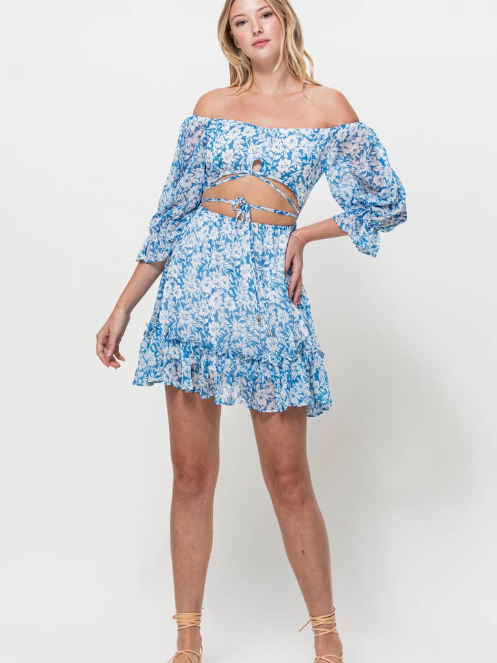 Front Cut Open Tied Detail Ruffle Mini Dress for wholesale by Dear Daisy