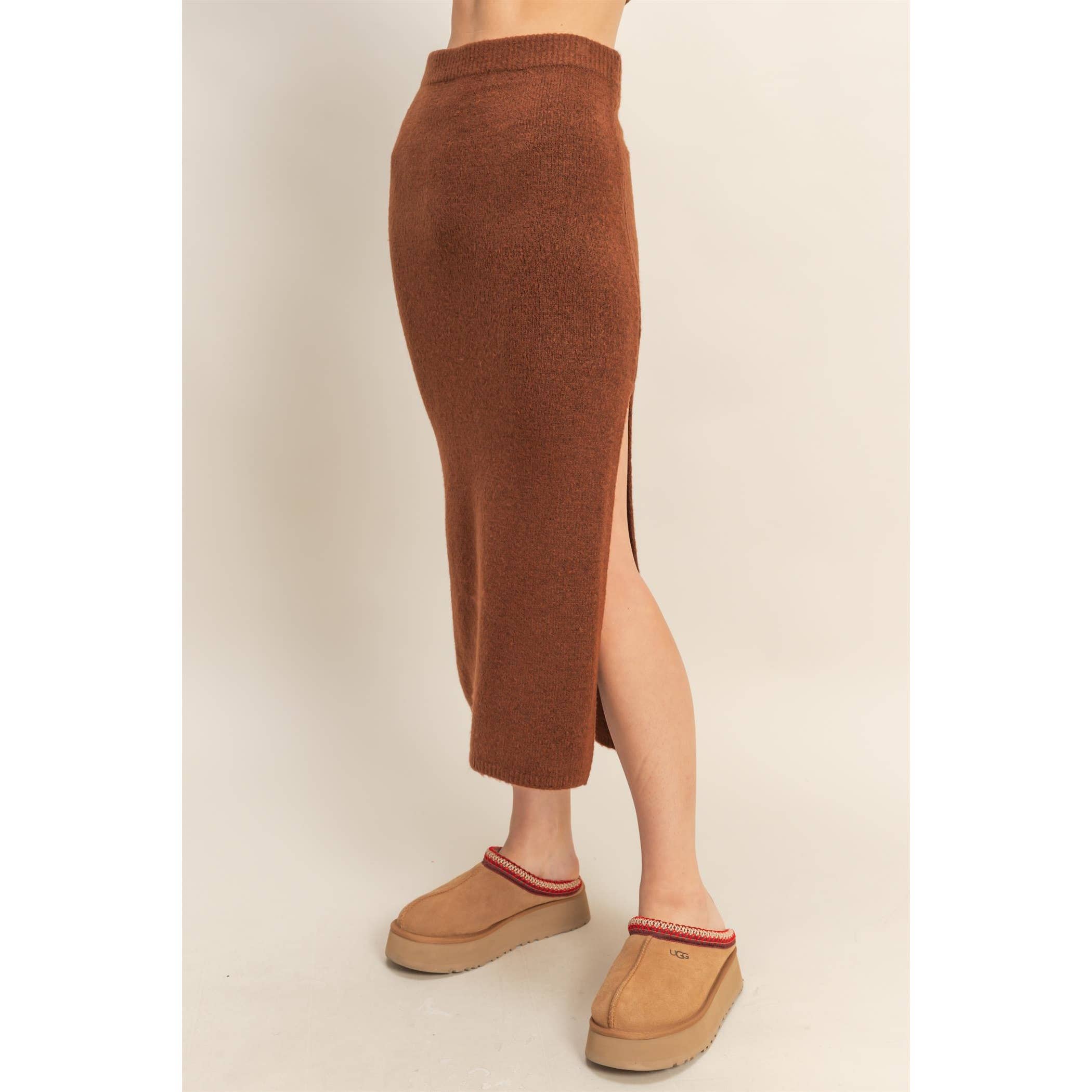 Double Zero - Wholesale Top & Skirt Set - Women's - Button Front Vest & Midi Skirt Knit Set10