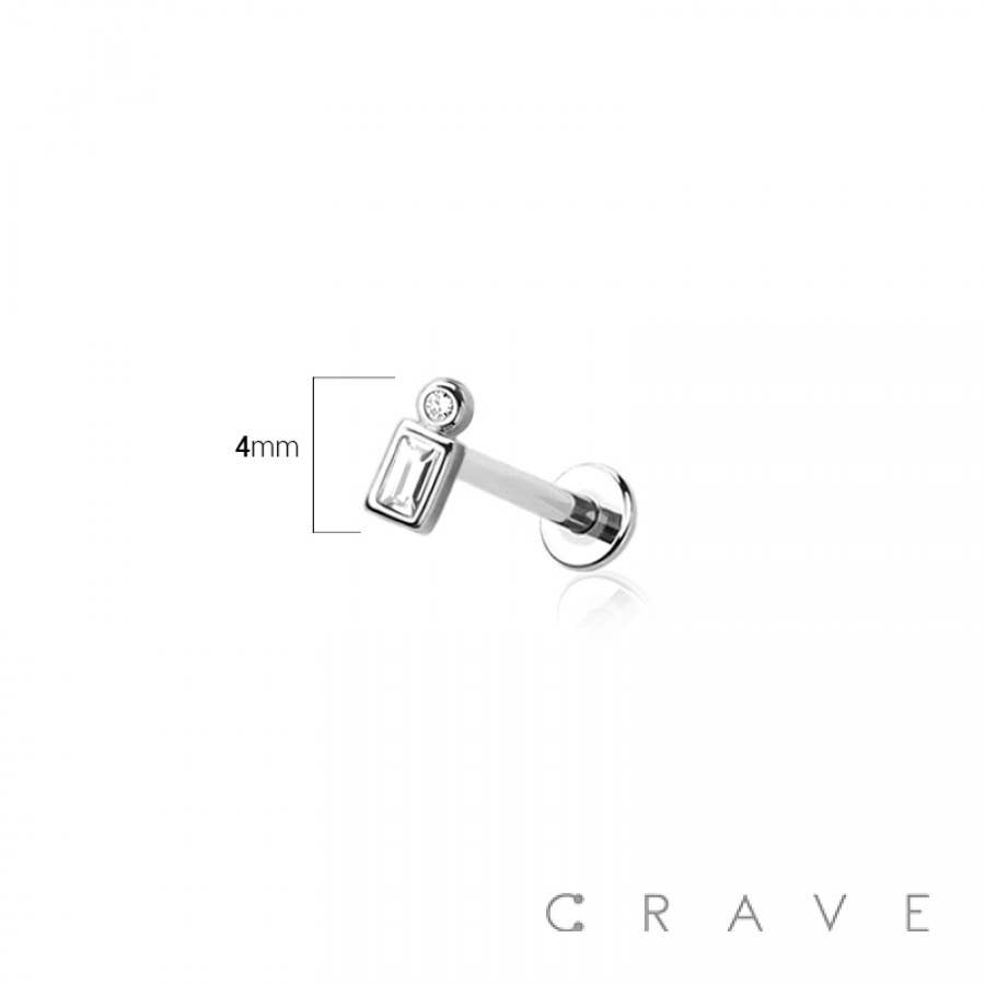 CRAVE - Wholesale Single Earring - SQUARE ROUND BEZEL CZ TOP THREADLESS (PUSH IN1