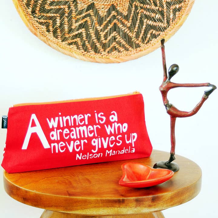 African Modern - Wholesale Pouch - Women's - Red <i>A Winner is a Dreamer</i> 12" Mandela Pouch1