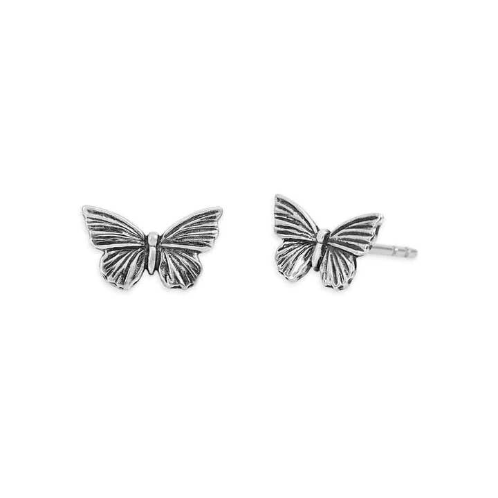 Nina Designs - Wholesale Stud/Post Earrings - Silver or Bronze Textured Butterfly Post Earrings 7x11mm