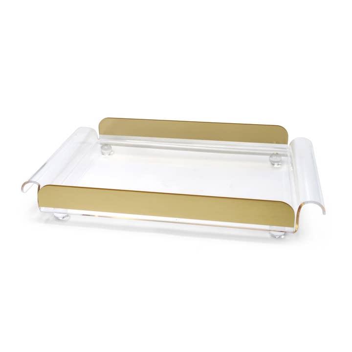VIVIENCE – Großhandel Serviertabletts – Rechteckiges Tablett mit Griffen und goldenen Seiten, auf Kugelbeinen2