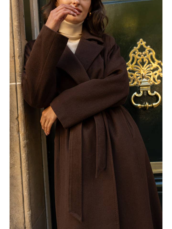 Attentif Paris - Wholesale Coat - Women's - Belted long coat in blended wool31