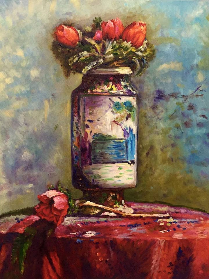 Anemones in a Chinese Vase for wholesale by La Pastiche