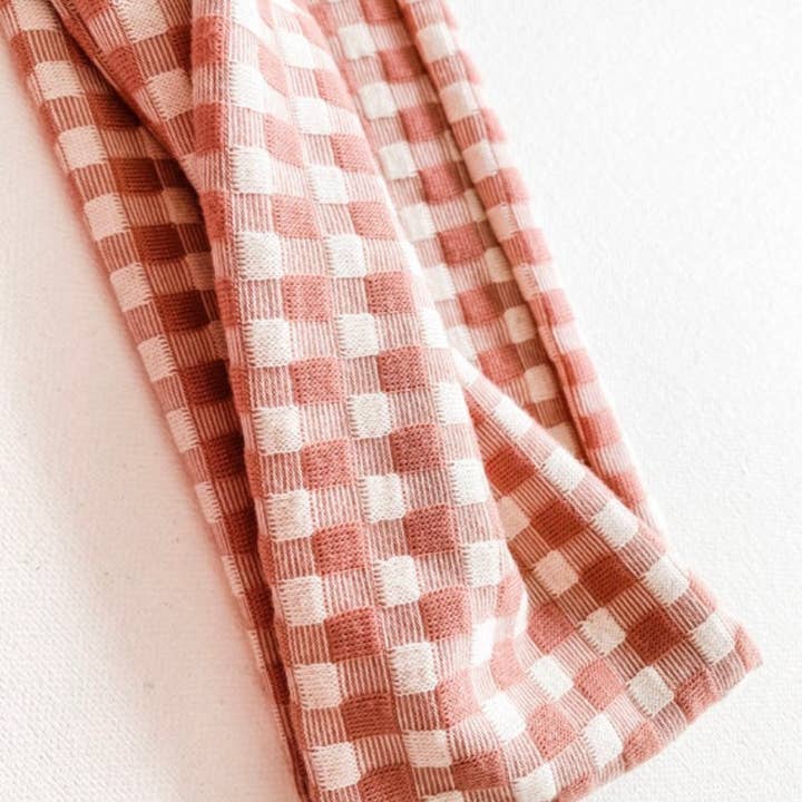 Blush Gingham Twist Front Headband for wholesale by Lee&Lo Handmade Wearables