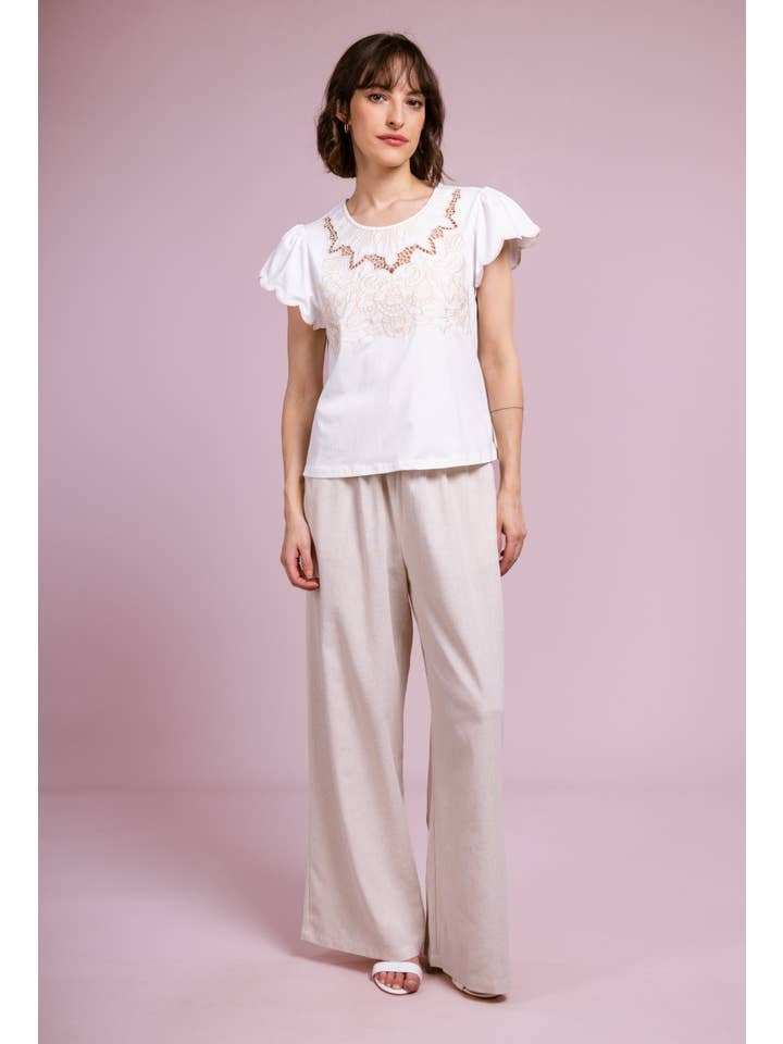 Cherry Paris - Vendita all'ingrosso Maglietta - Donna - T-shirt Liz con collo ricamato - IXJ251025