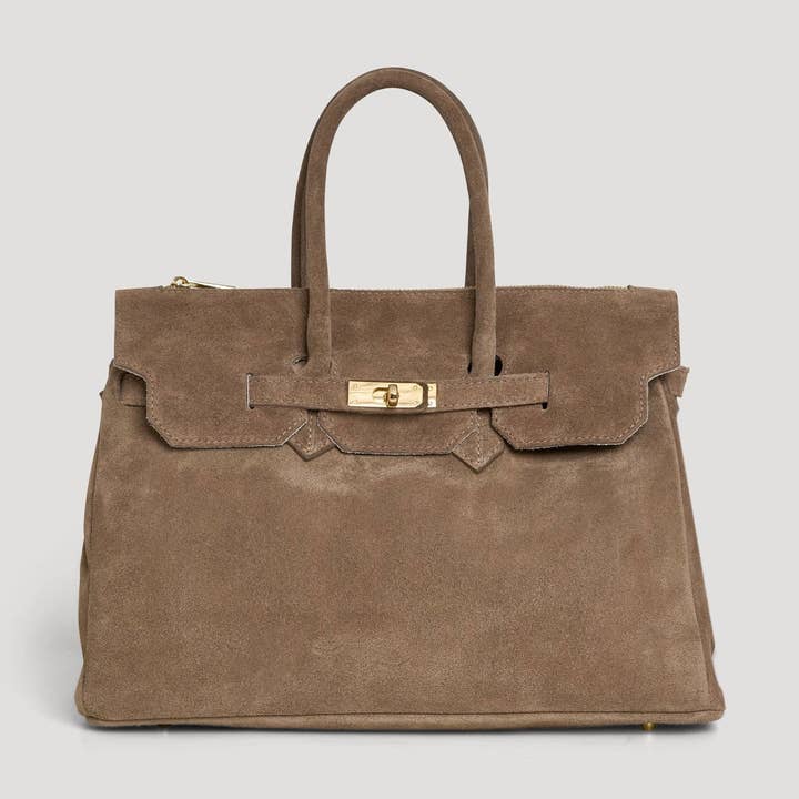 Prestige Milano – wholesale Tote bag – Women's – Borsa Elizabeth in camoscio taupe e pelle Togo0