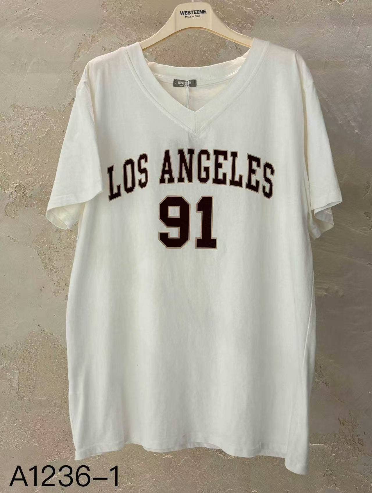 White V-neck oversize Los Angeles Tee for wholesale on Faire6
