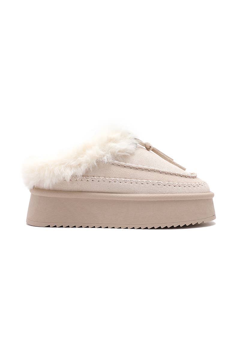 Joia Paris - Wholesale Mules - Women's - Fur-lined mules with thick sole and braided strap RU-2130