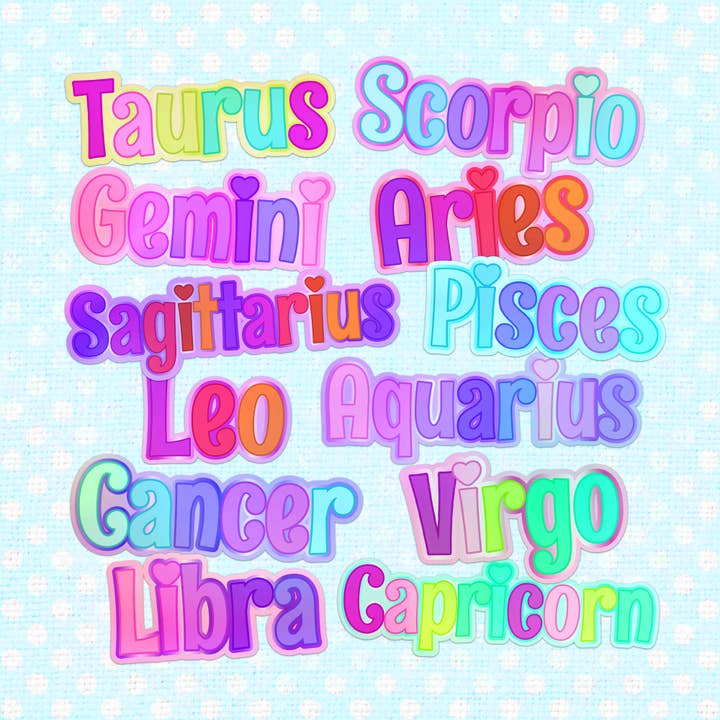 Cute Zodiac Signs Holographic Vinyl Sticker for wholesale by LooLooKazoo