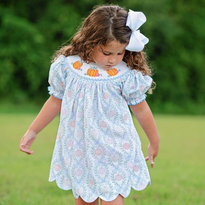 Seven Lantern Lane - Wholesale Dress - Kids - Girls Smocked Pumpkin Dress