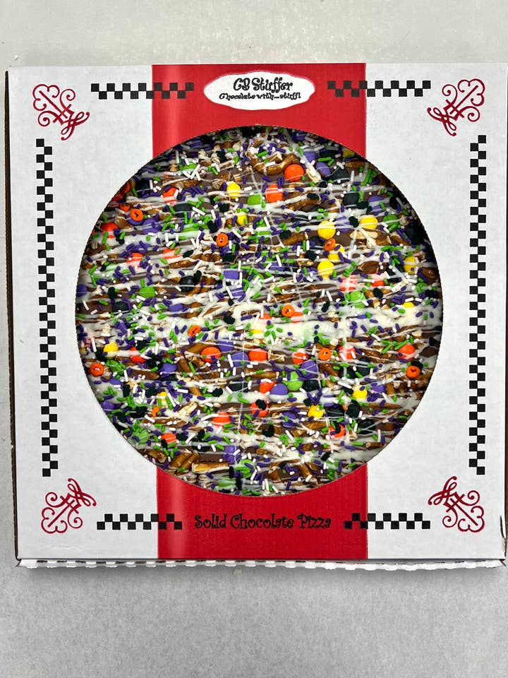 Halloween Chocolate Candy & Pretzel Pizza for wholesale by CB Stuffer
