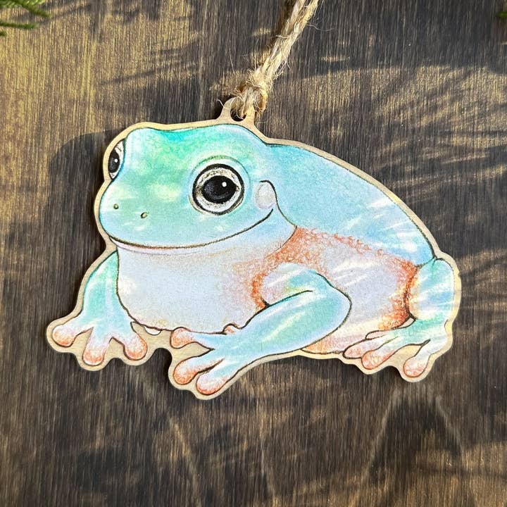 Allison Stoiser Art - Wholesale Ornament - Australian Green Tree Frog Wood Print Christmas Ornament0