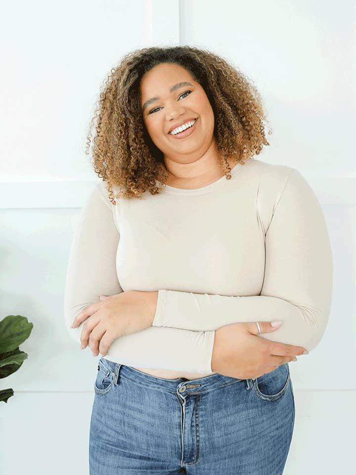 Halftee Layering Essentials - Wholesale Knit Top - Women's - Crew Neck Long Sleeve (Rayon/Spandex Blend)