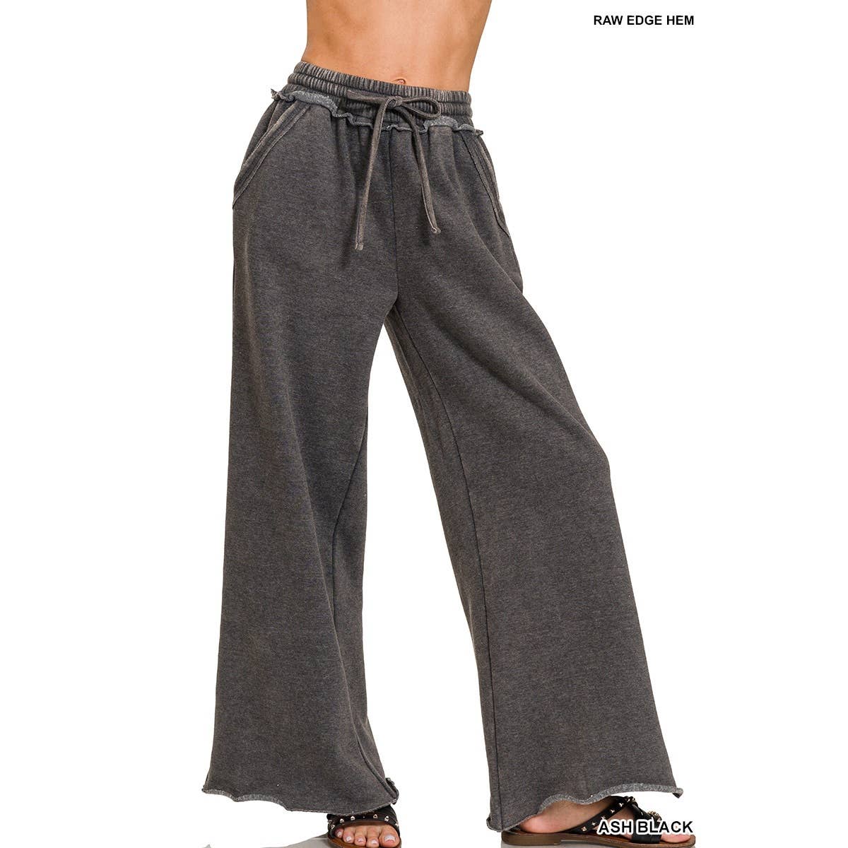Apolline - Wholesale Pants - Women's - Acid wash fleece palazzo sweatpants with pockets4