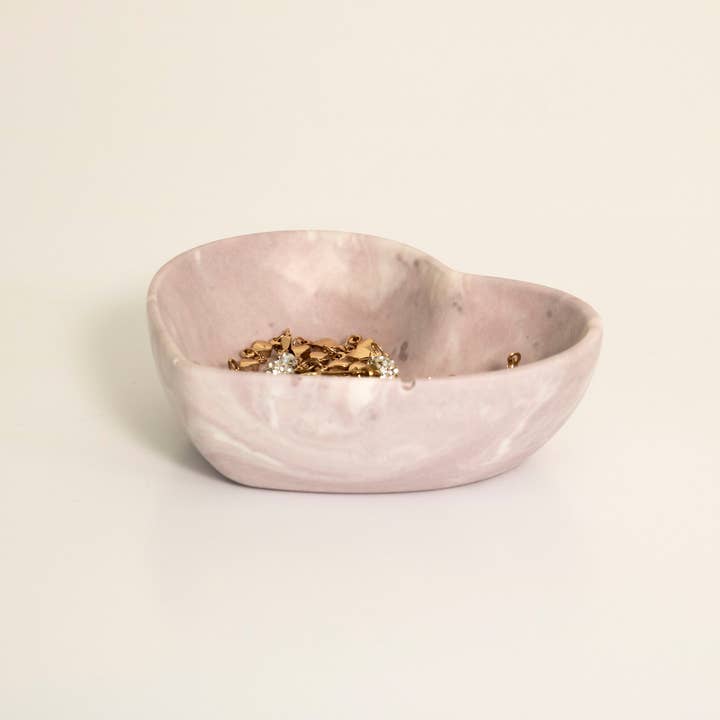 Purple & White Marbled Jesmonite Heart Trinket Dish for wholesale by Lunar Living