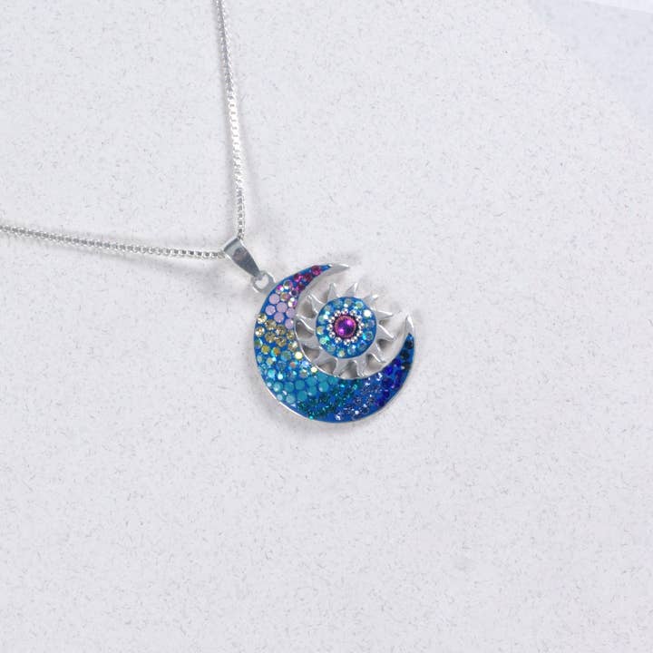 PP-8709 / CRYSTAL & SILVER SMALL MOON - SUN PENDANT for wholesale by Mosaico Jewels