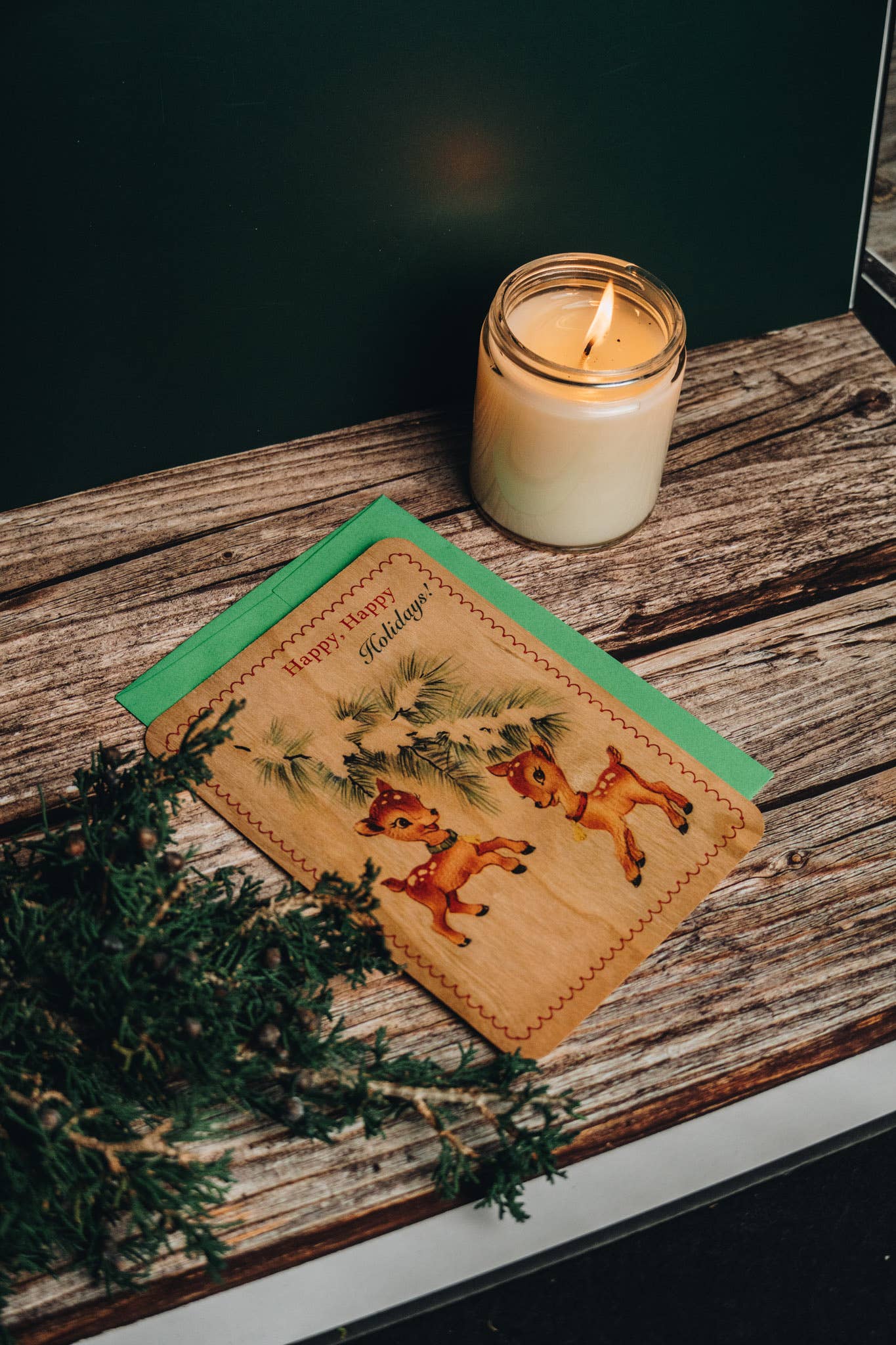 Spitfire Girl - Wholesale Christmas Card - Wood Card Flat - Happy Holiday Deer1