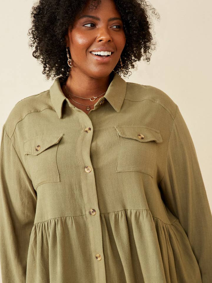 Hayden LA - Wholesale Button Down Shirt - Women's - Womens Linen Blend Peplum Button Up Shirt5