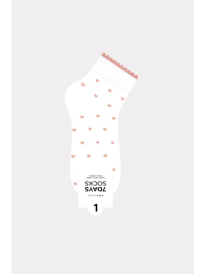 7DAYSSOCKS - Wholesale Socks - Women's - Women's Picot Heart Middle Ankle Socks - Made in Korea