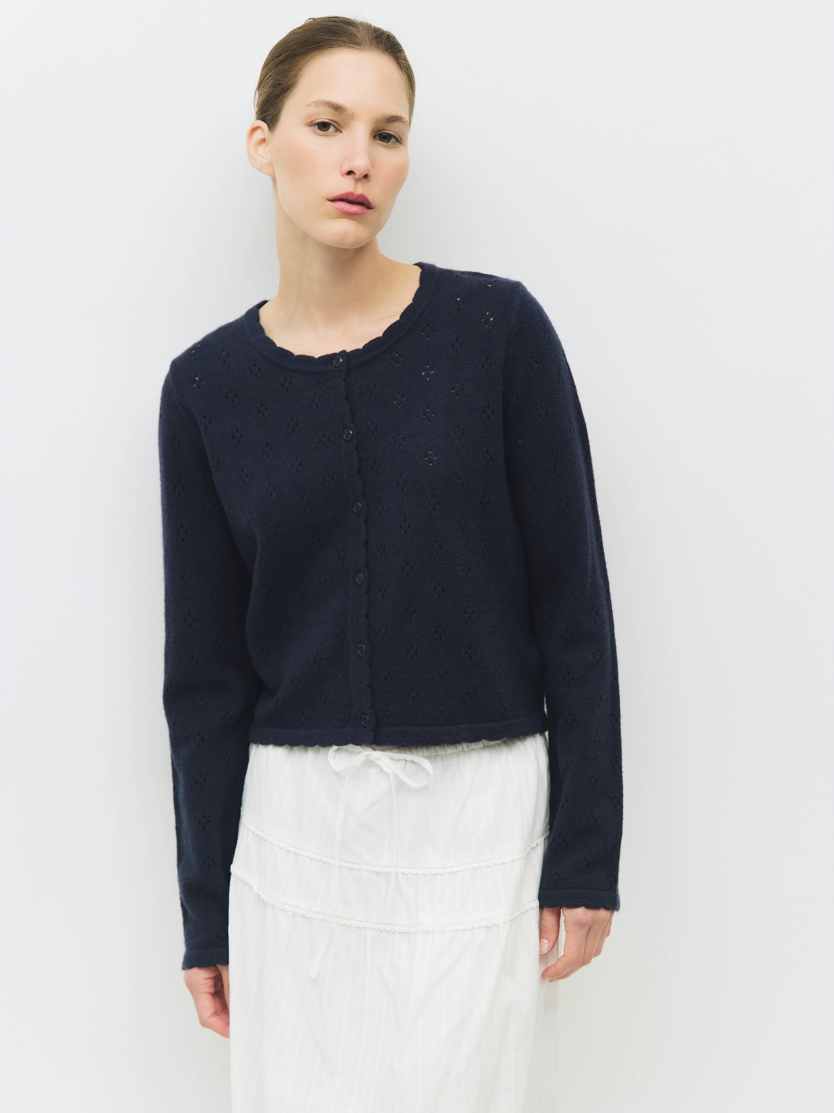 MOD REF - Wholesale Cardigan - Women's - The Carmela Cardigan | Scalloped Pointelle Cardigan11