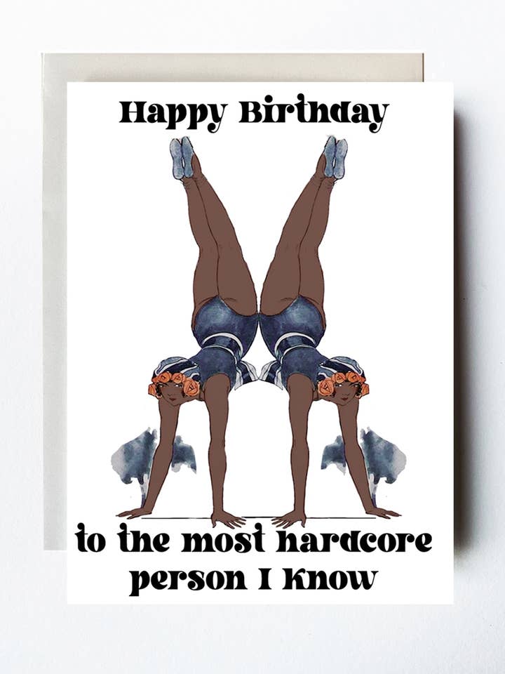 Hardcore Yoga Birthday Card for wholesale by The Twentieth