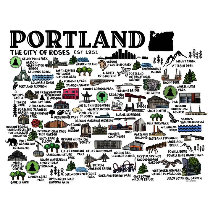 Whereabouts Shop - Wholesale Art Print - Portland Oregon Map Color Art Print