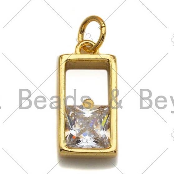 CZ transparente Micro Pave Big CZ colgante en forma de rectángulo, colgante de pavé de marco, chapado en oro, 8x16 mm, SKU #LK32 para venta al por mayor de BestBeads&Beyond