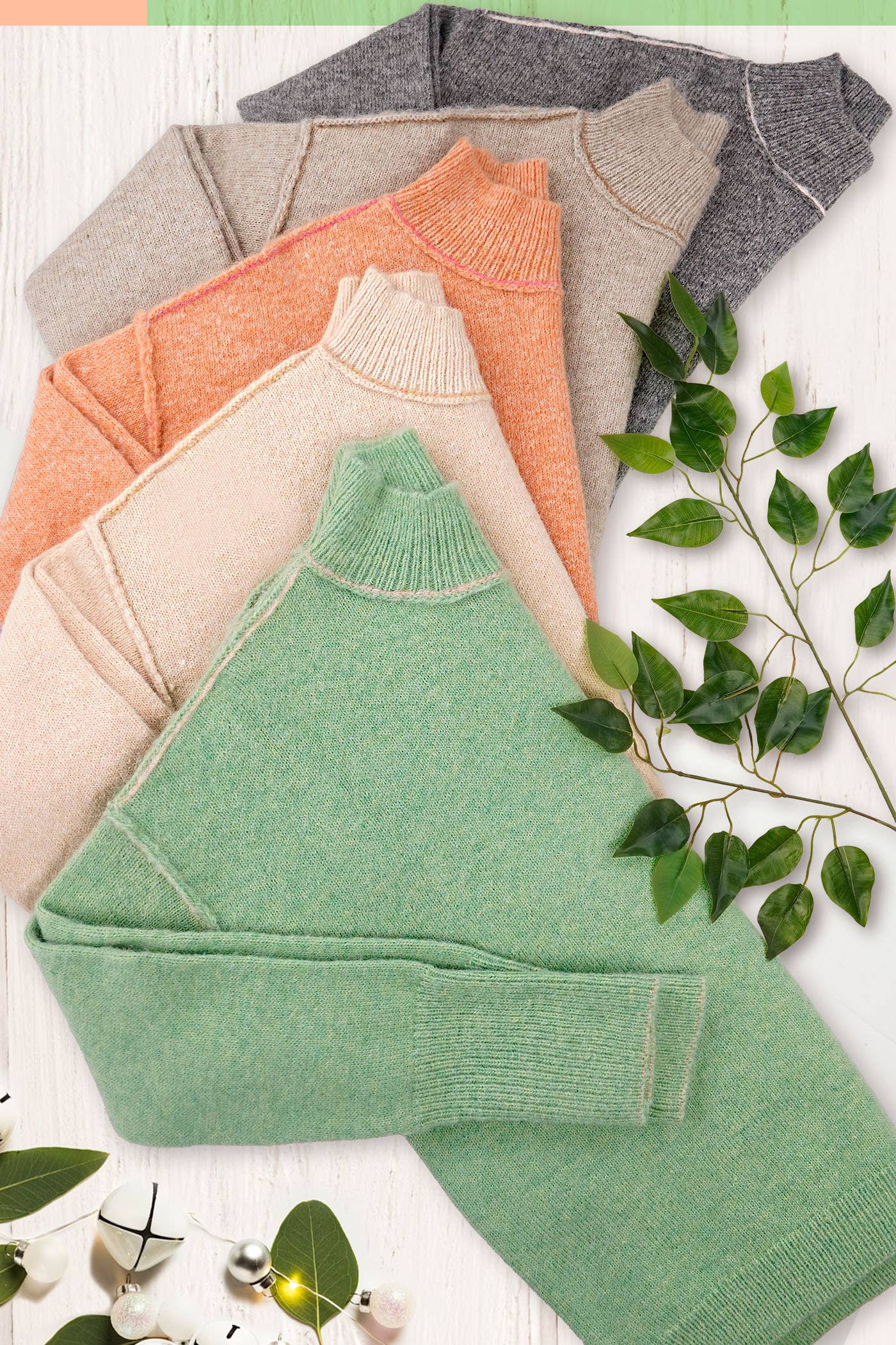 La Miel - Wholesale Knit Sweater - Women's - MCS3566-Loose Fit Mock Neck Exposed Seaming Detailed Sweater16