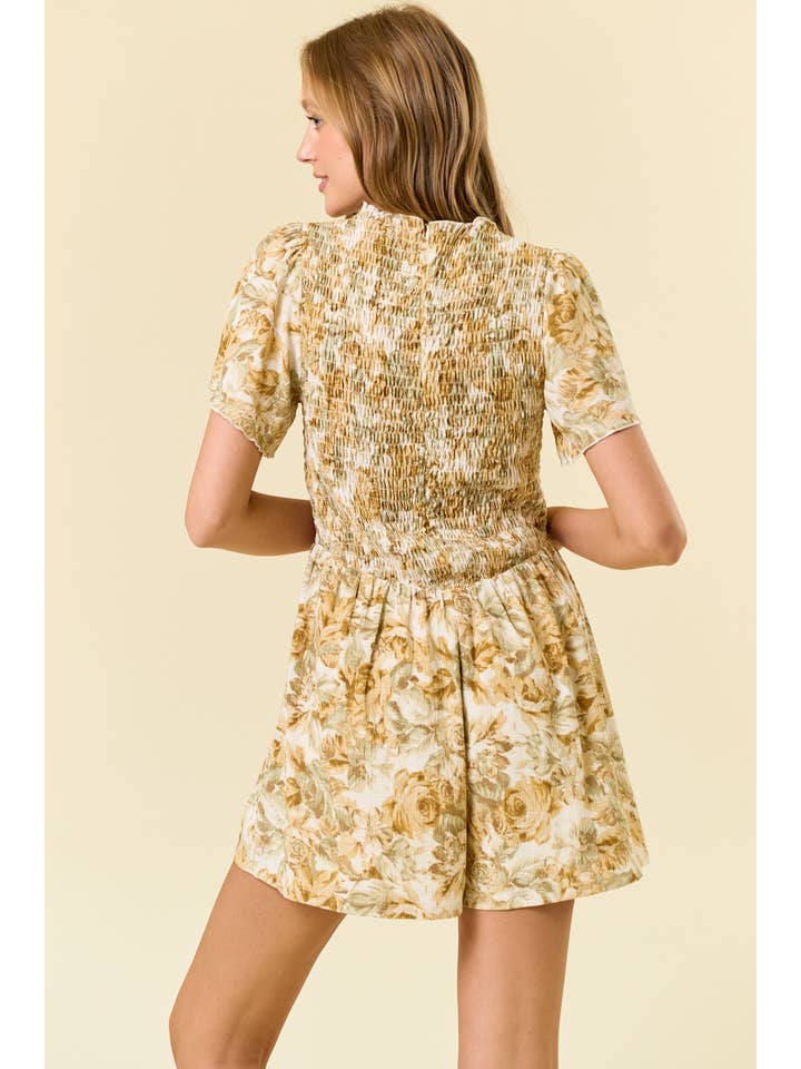 Doe and Rae - Wholesale Romper - Women's - Floral Textured Knit Sleeve Romper W/ Side Pocket - 27972R-1