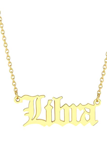 Placa de identificação Libra-Script - Colar em aço em ouro 14K por atacado de HoopLa