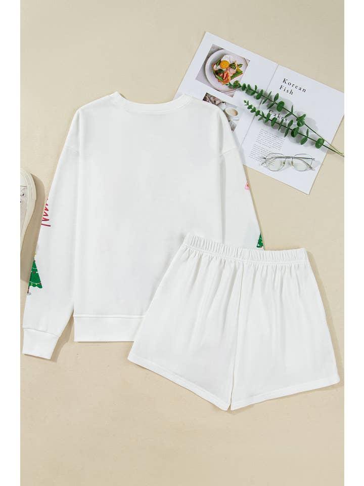 White Stripe Christmas Tree Top and Shorts Pajama Set for wholesale on Faire6