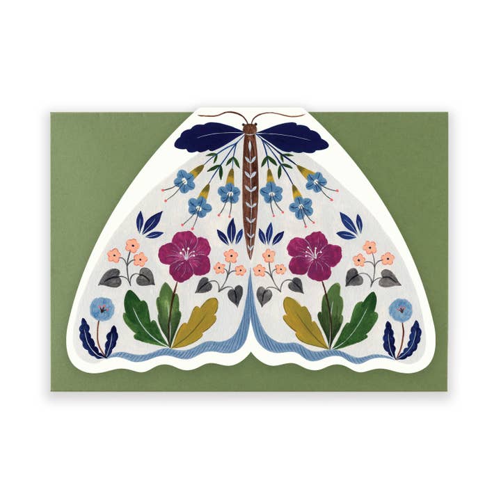 Floral Moth shaped card - Grey for wholesale by Flora Waycott
