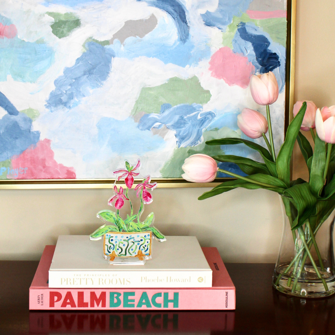 Jeanne Player Fine Art - Wholesale Decorative Tabletop Object - Lady Slippers Acrylic Art Block4