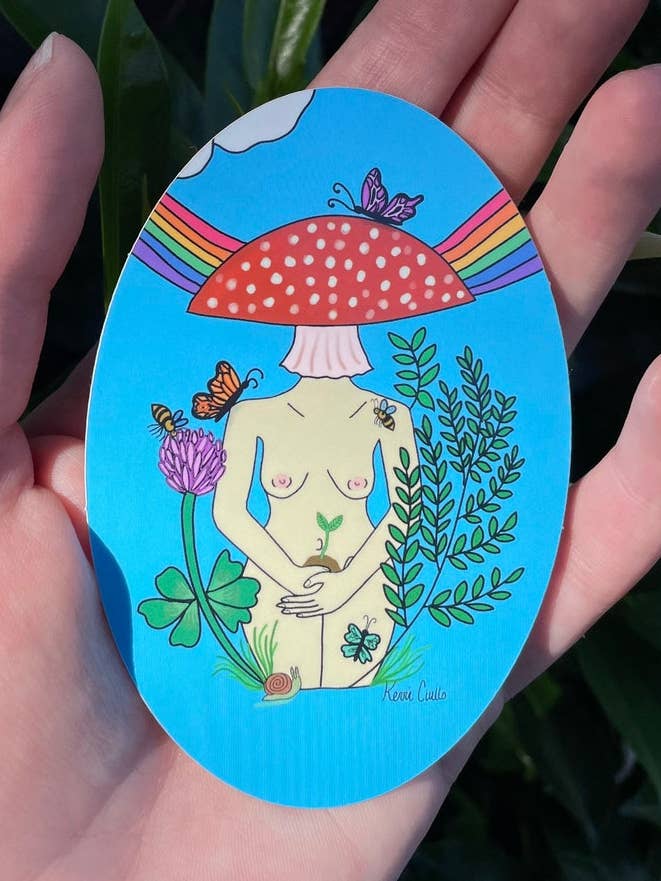 Autocollant bébé aux champignons pour la vente par Botanical Threads