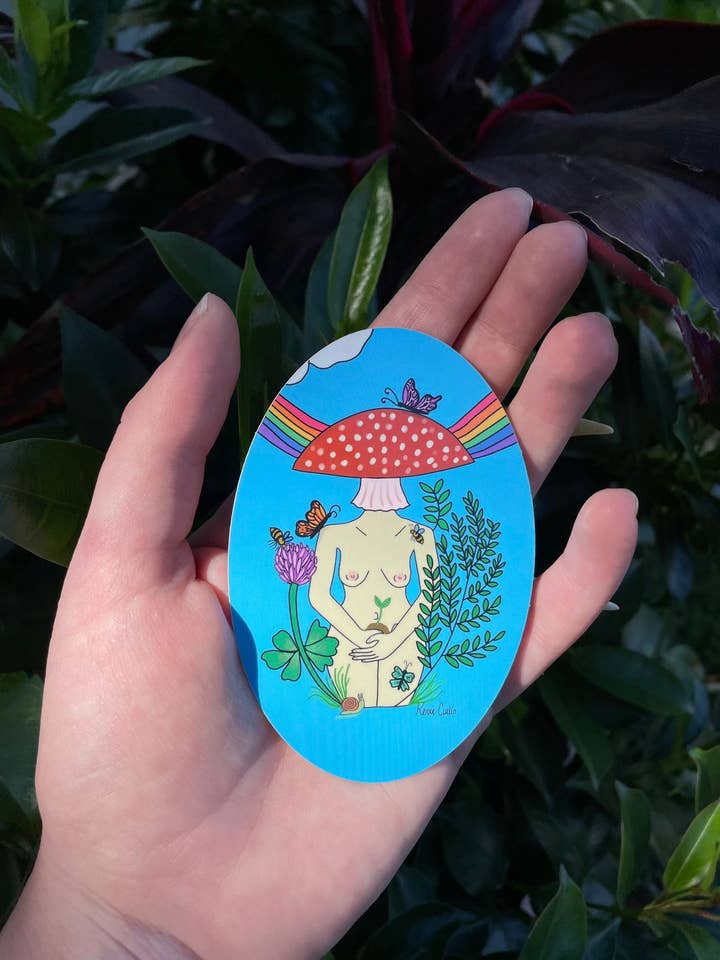 Mushroom Babe Sticker for wholesale by Botanical Threads