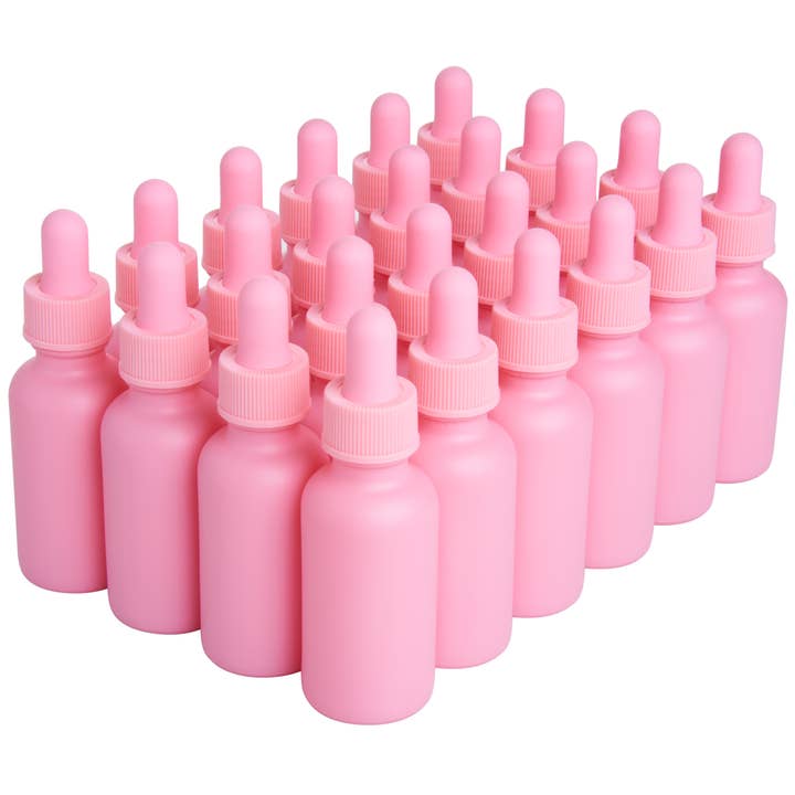 24 Pack Pink Coated Boston Round Glass Bottles Jar for wholesale by Focus Nutrition