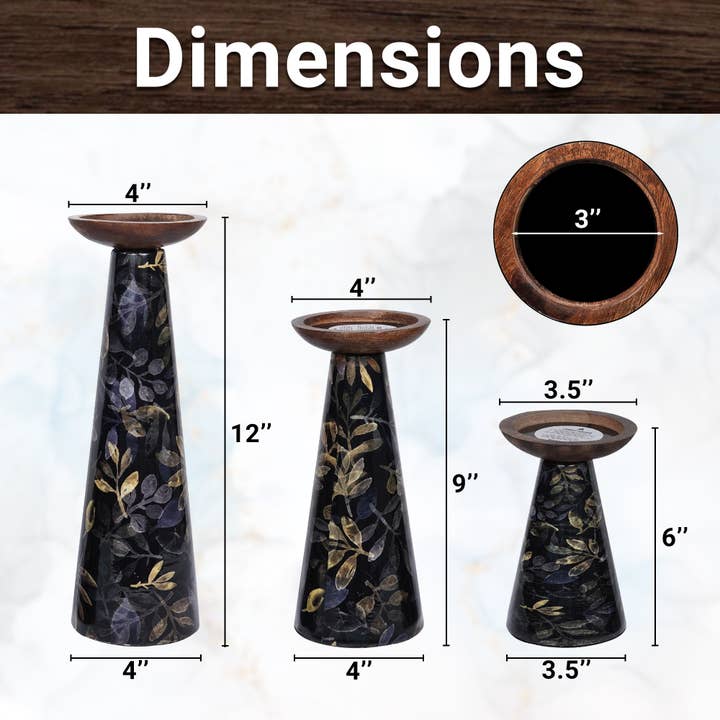 Mela Artisans - Wholesale Candle Holder - Moody Floral Pillar Candle Holder Set4