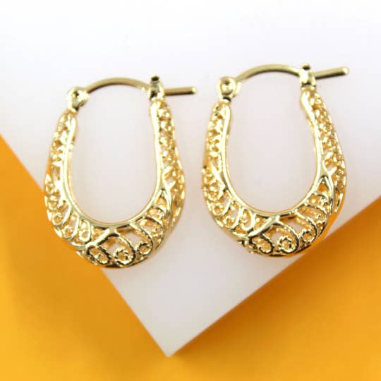 18K Gold Filled Designed Hoops for wholesale by MIA Jewelry