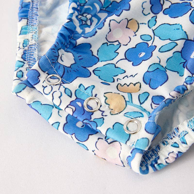 Auraquise - Wholesale Bodysuit (Non-Footed) - Baby - Baby Girls "JESUS LOVES ME" Blue Floral Smocked Embroidery Romper4