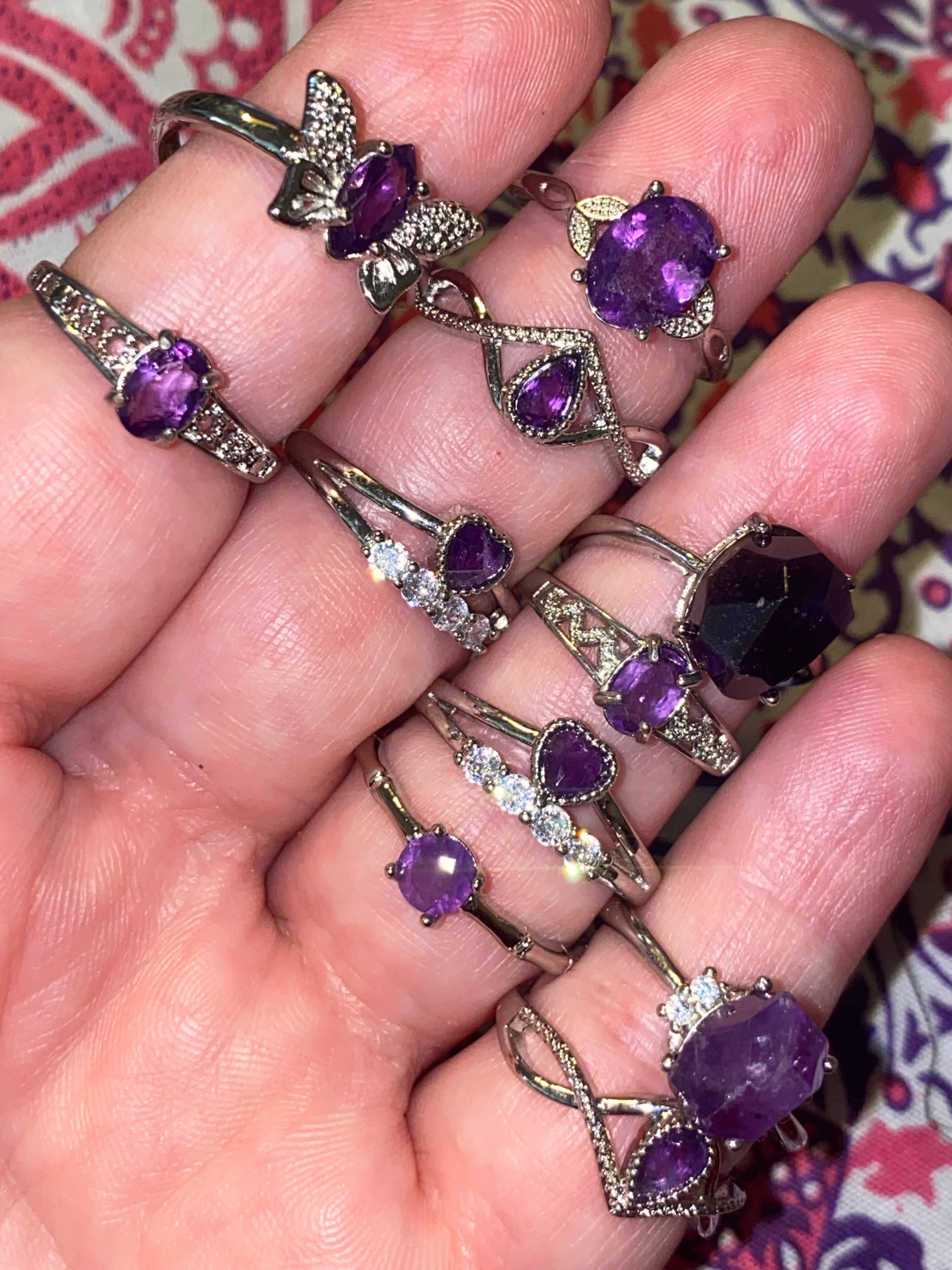 Moon River Designs - Wholesale Single Stone/Solitaire Ring - Amethyst Crystal Rings Silver Plated Adjustable2