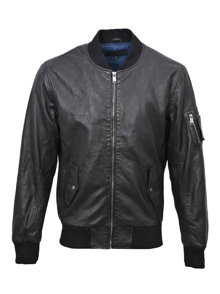 Herr Kalid äkta läderbombarjacka för wholesale av Blue Wellford