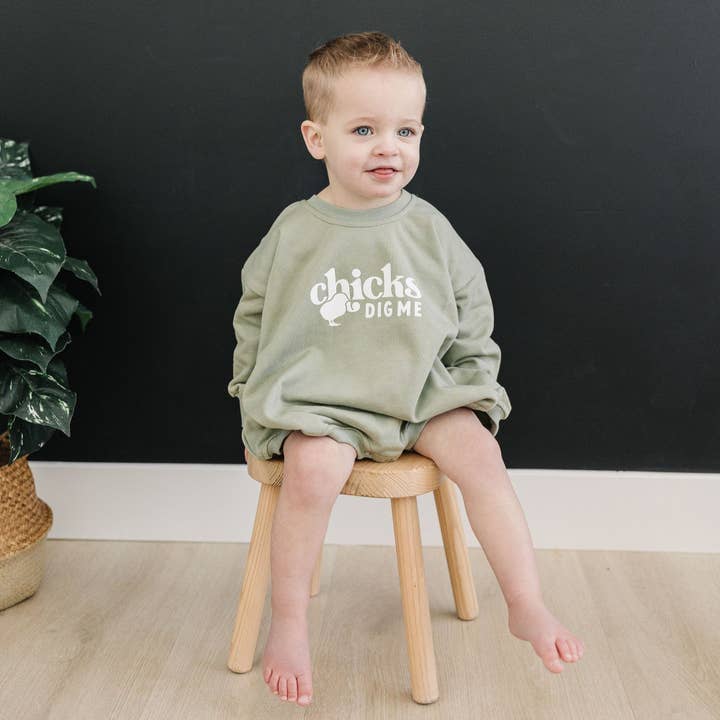 Little Joy Co. - Wholesale Jumpsuit - Baby - Chicks Dig Me Oversized Sweatshirt Romper1