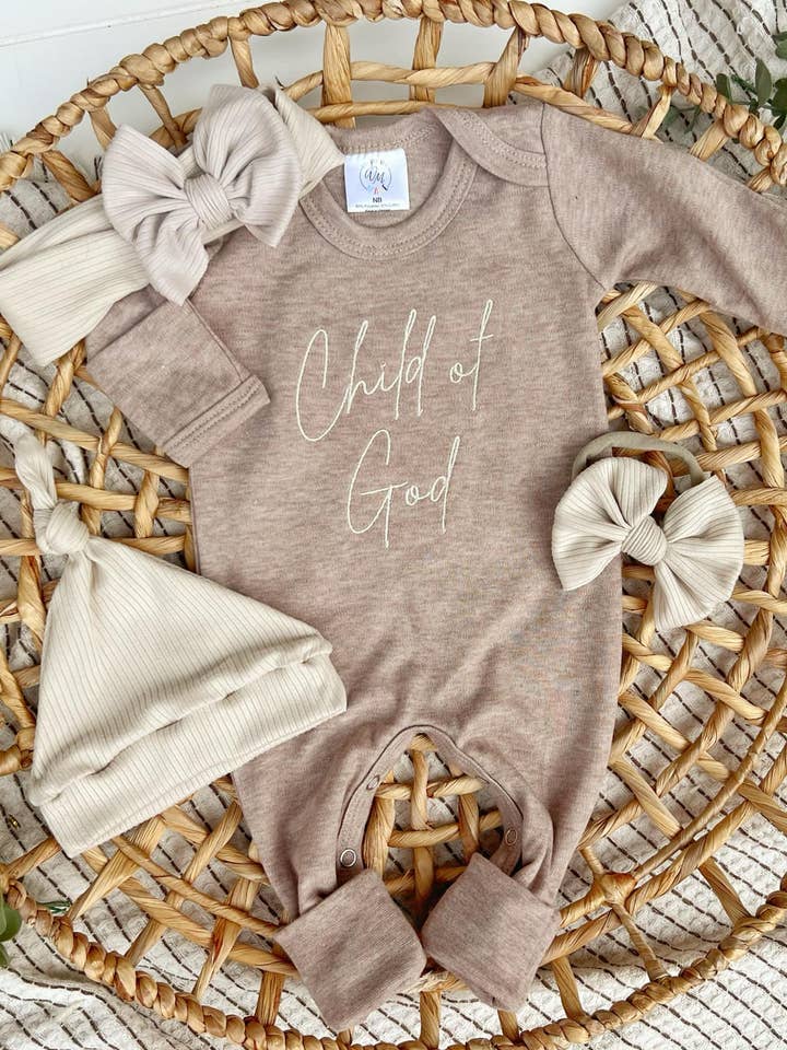 Baby Romper | Child of God Mocha Brown Outfit for wholesale by Wonderfully Made