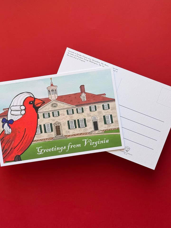 Mount Vernon with George Washington Cardinal Postcard for wholesale by Alexandra Schmeling Fine Art