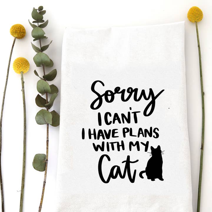 PLANS WITH MY CAT - TEA TOWEL for wholesale by Wildwood Landing