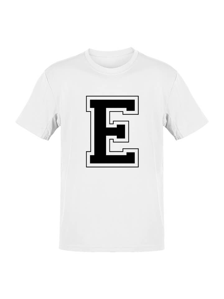 White College Varsity Letter E Unisex T-shirt Men's T-shirt for wholesale on Faire